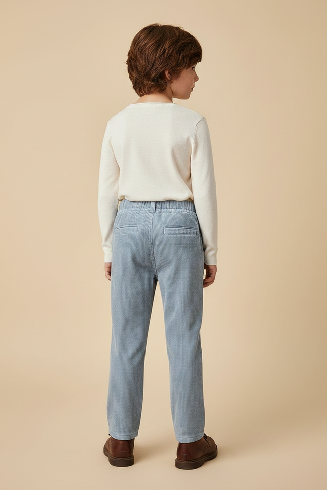 Pantalon Gris Côtelé Enfant Décontracté Droit - Bleu Cordé - vue 2
