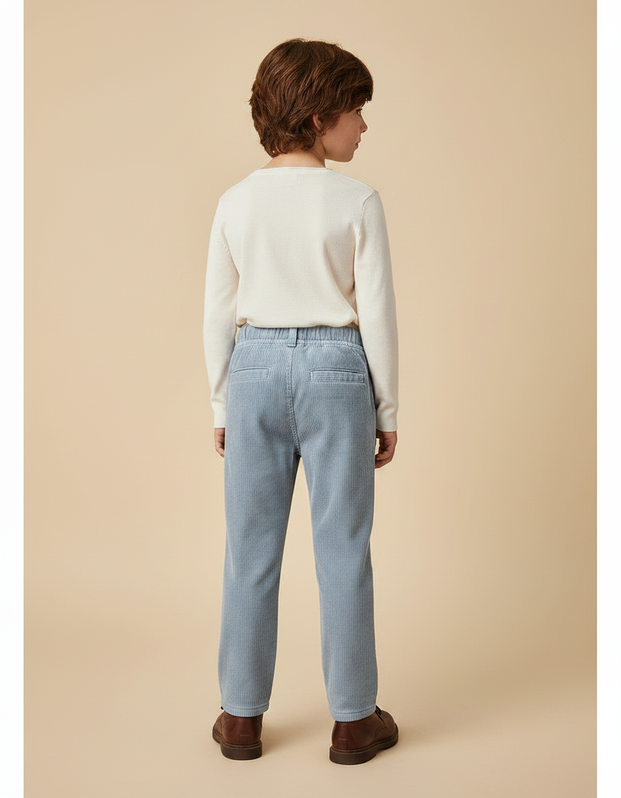 Pantalon Gris Côtelé Enfant Décontracté Droit - Bleu Cordé - vue 2