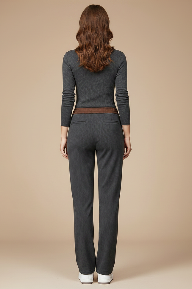 Pantalon Gris Droit Décontracté Ceinture Cordon Femme - Gabardine - vue 2