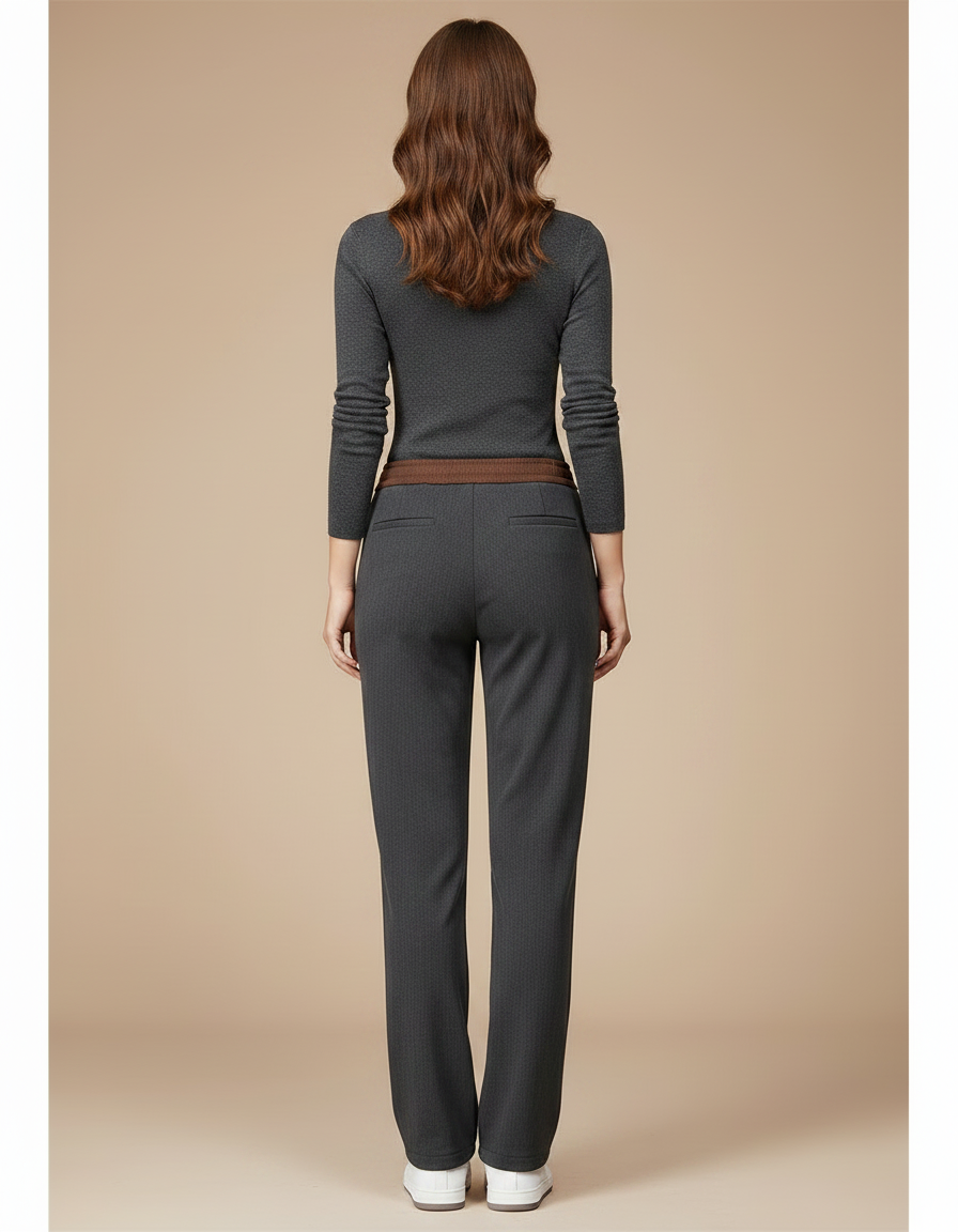 Pantalon Gris Droit Décontracté Ceinture Cordon Femme - Gabardine - vue 2