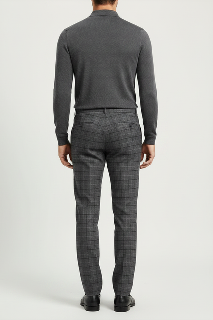 Pantalon Gris Carreaux Classique Droit Homme - Laine - vue 2