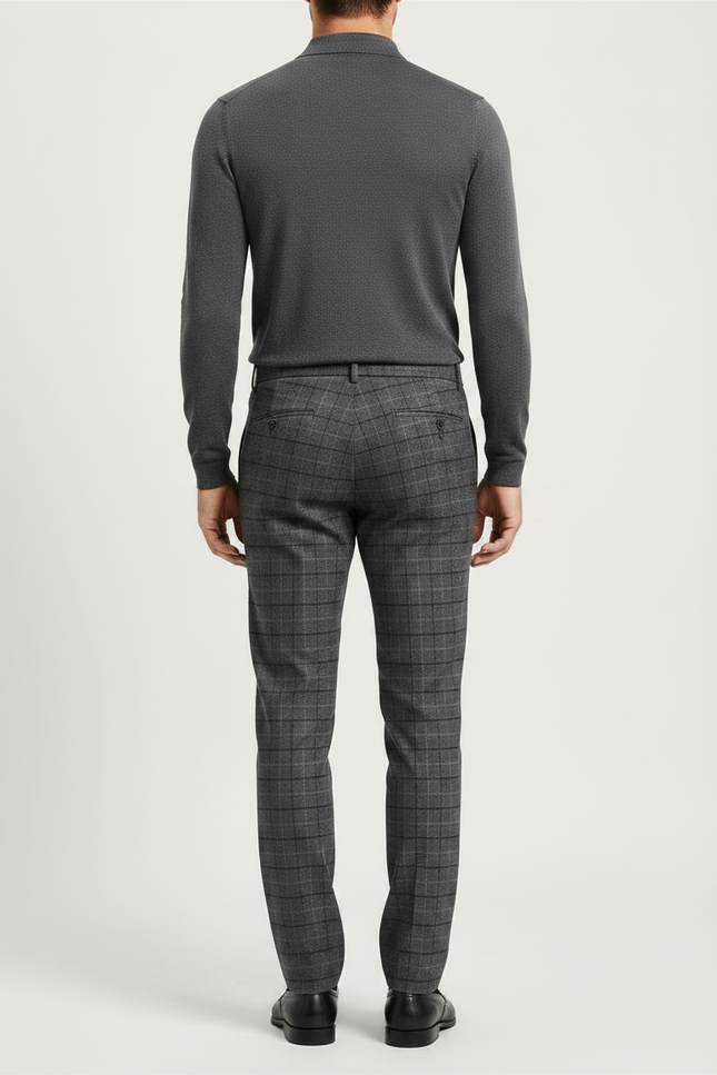 Pantalon Gris Carreaux Classique Droit Homme - Laine - vue 2
