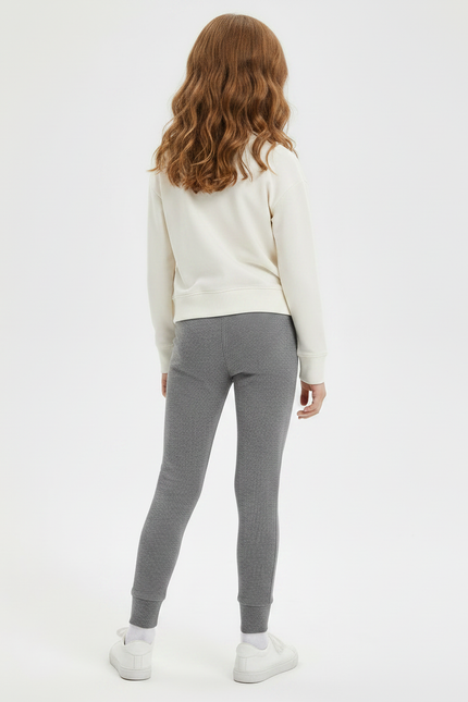 Pantalon Gris Côtelé Fille Extensible Doux Confortable - Maille - vue 2