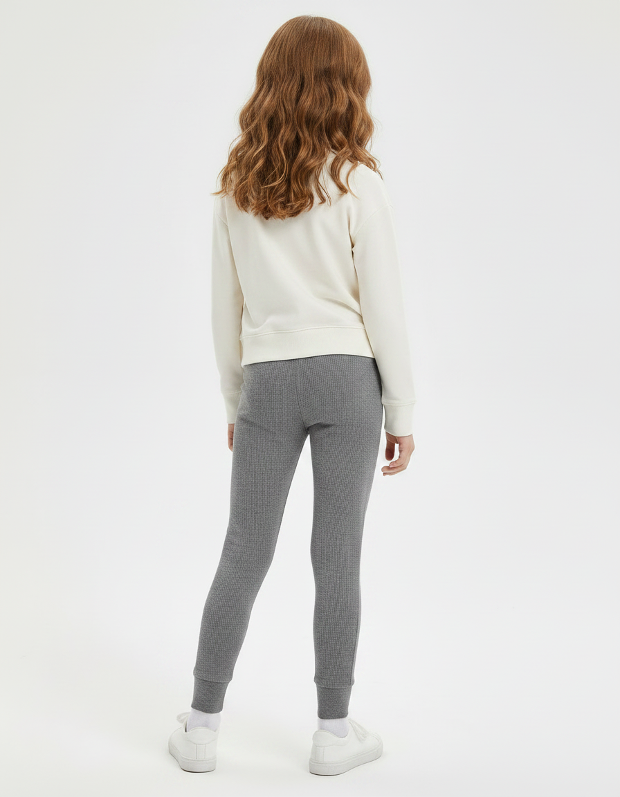 Pantalon Gris Côtelé Fille Extensible Doux Confortable - Maille - vue 2