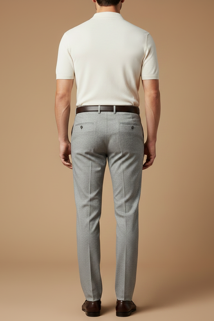 Pantalon Gris Business Élégant Droit Homme Motif Discret - Laine - vue 2