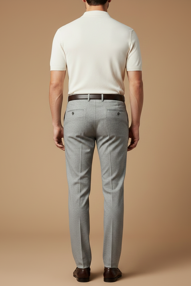 Pantalon Gris Business Élégant Droit Homme Motif Discret - Laine - vue 2