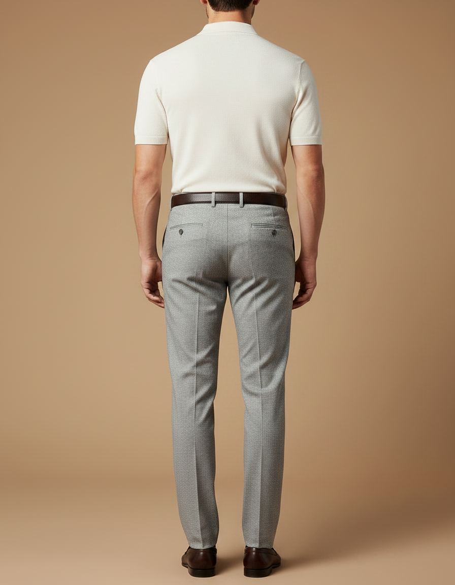 Pantalon Gris Business Élégant Droit Homme Motif Discret - Laine - vue 2