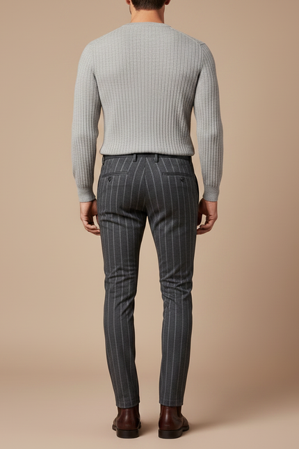 Pantalon Gris Pinstripe Slim Habillé Élégant - Laine - vue 2