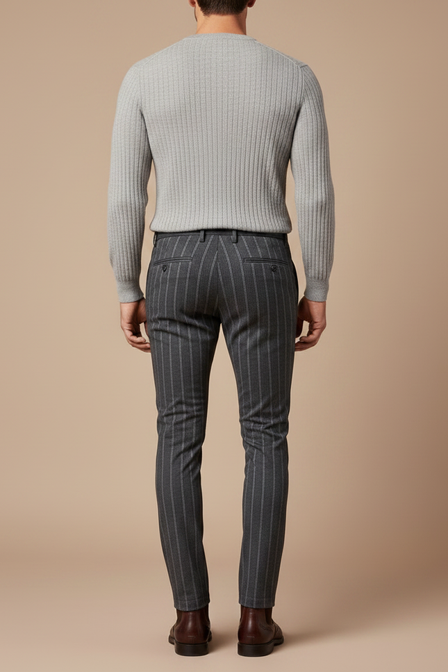 Pantalon Gris Pinstripe Slim Habillé Élégant - Laine - vue 2