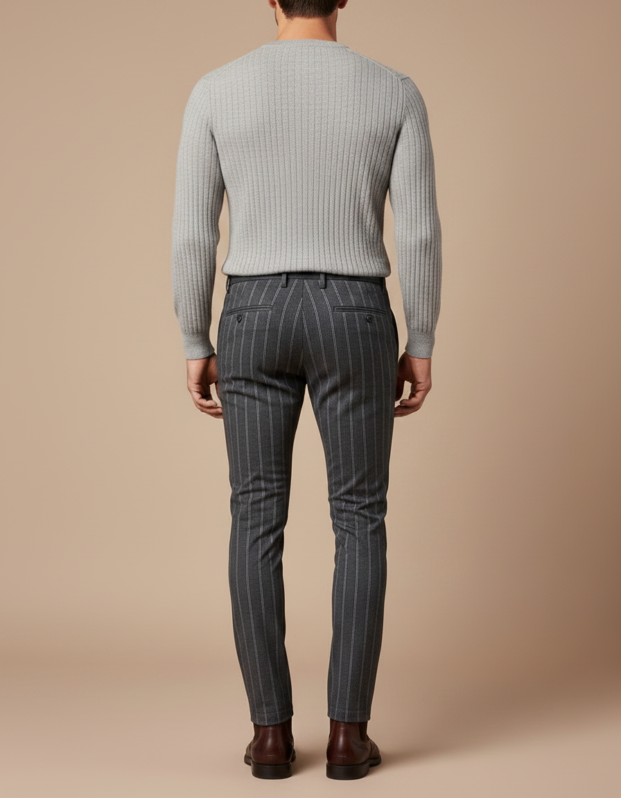 Pantalon Gris Pinstripe Slim Habillé Élégant - Laine - vue 2