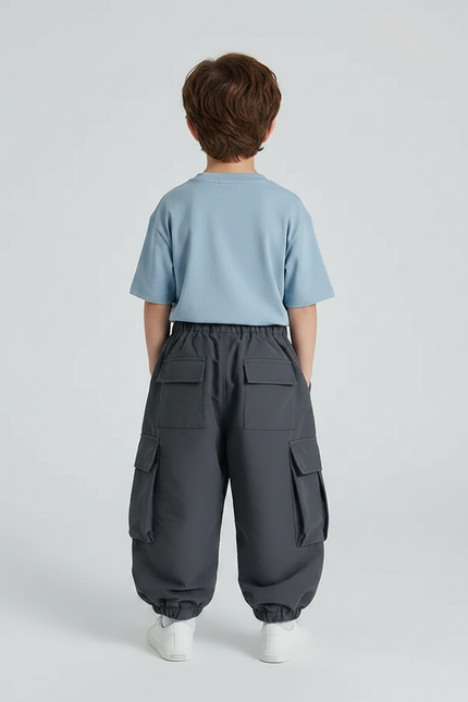 Pantalon Gris Cargo Ample Hiver Chaud Enfant - Polyester - vue 2
