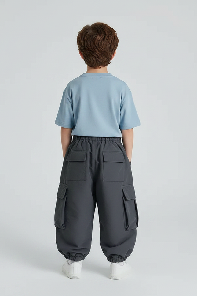 Pantalon Gris Cargo Ample Hiver Chaud Enfant - Polyester - vue 2