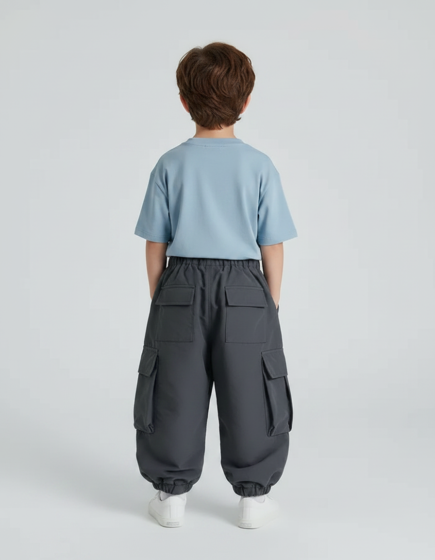 Pantalon Gris Cargo Ample Hiver Chaud Enfant - Polyester - vue 2