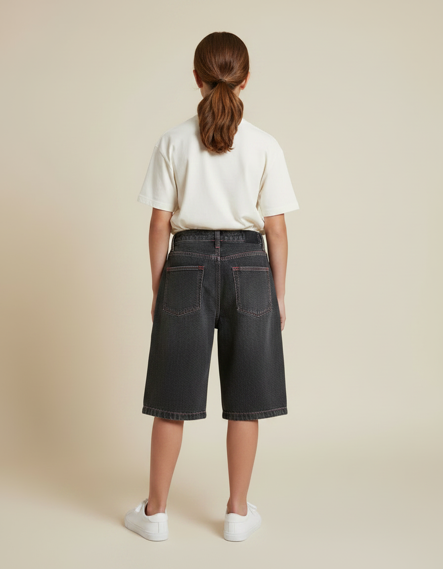 Pantalon Gris Ample Denim Coutures Rouges Enfant - Jean - vue 2