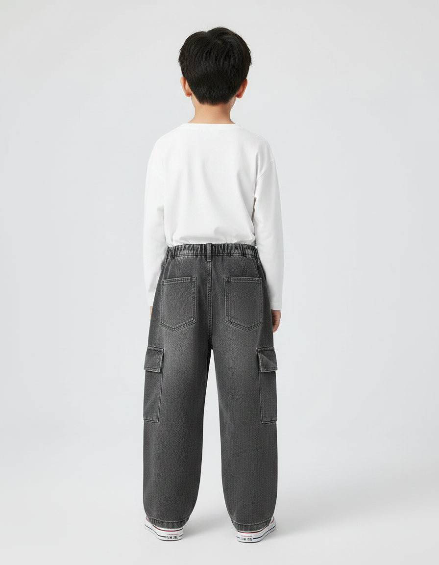 Pantalon Gris Cargo Ample Denim Enfant - Jean - vue 2