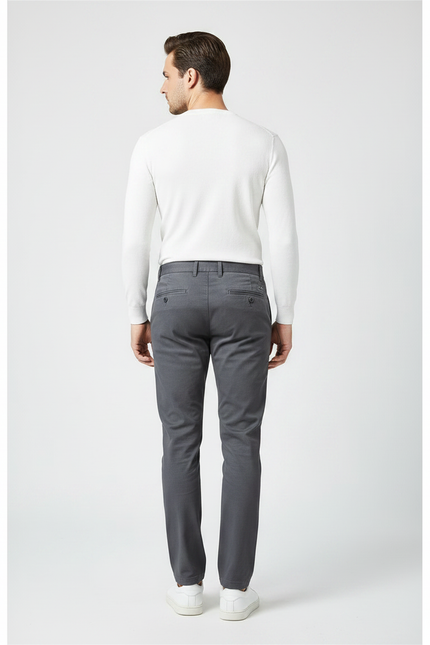 Pantalon Gris Homme Ajusté Décontracté Élégant Uni - Coton - vue 2