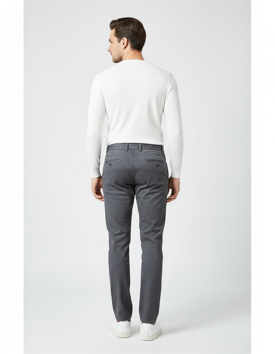 Pantalon Gris Homme Ajusté Décontracté Élégant Uni - Coton - vue 2