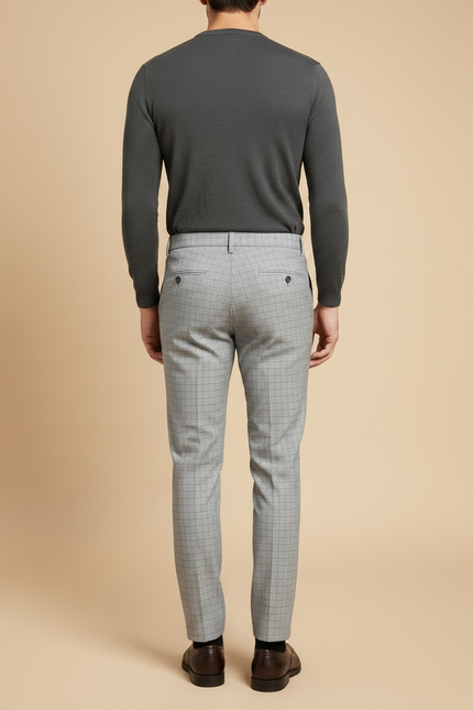 Pantalon Gris Carreaux Slim Élégant Business Homme - Laine - vue 2