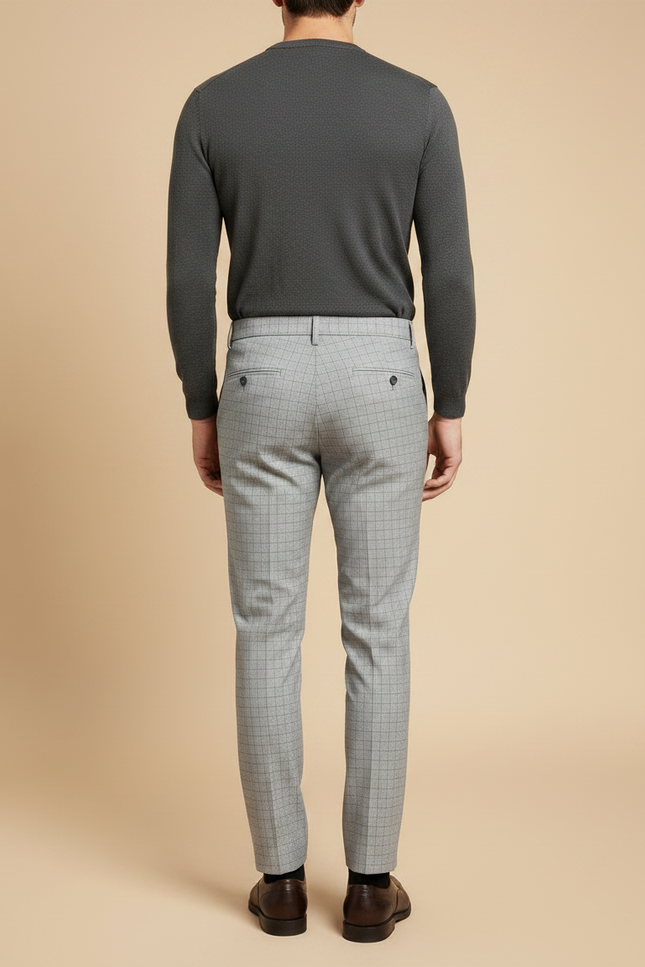 Pantalon Gris Carreaux Slim Élégant Business Homme - Laine - vue 2