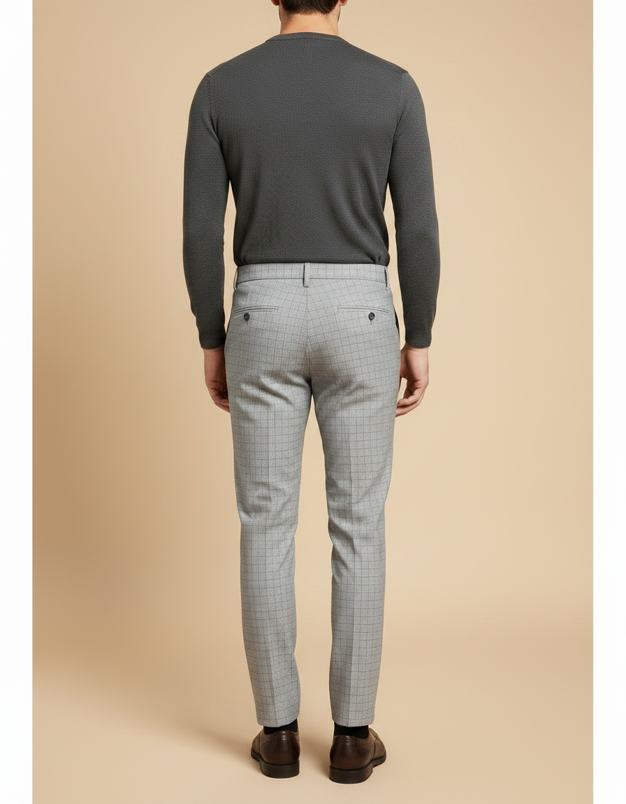 Pantalon Gris Carreaux Slim Élégant Business Homme - Laine - vue 2