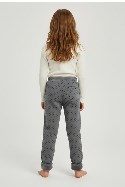 Pantalon Gris Polka Dot Molletonné Chaud Enfant Fille - vue 2