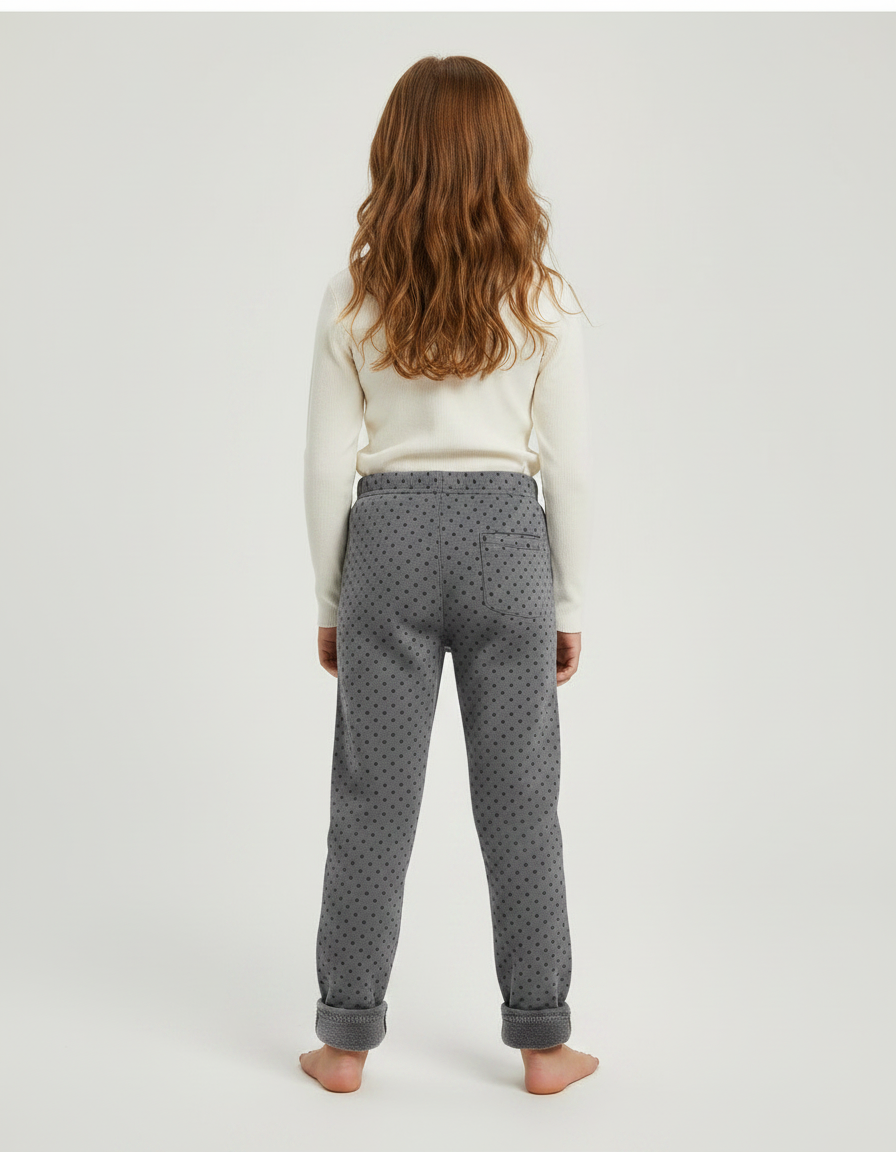 Pantalon Gris Polka Dot Molletonné Chaud Enfant Fille - vue 2