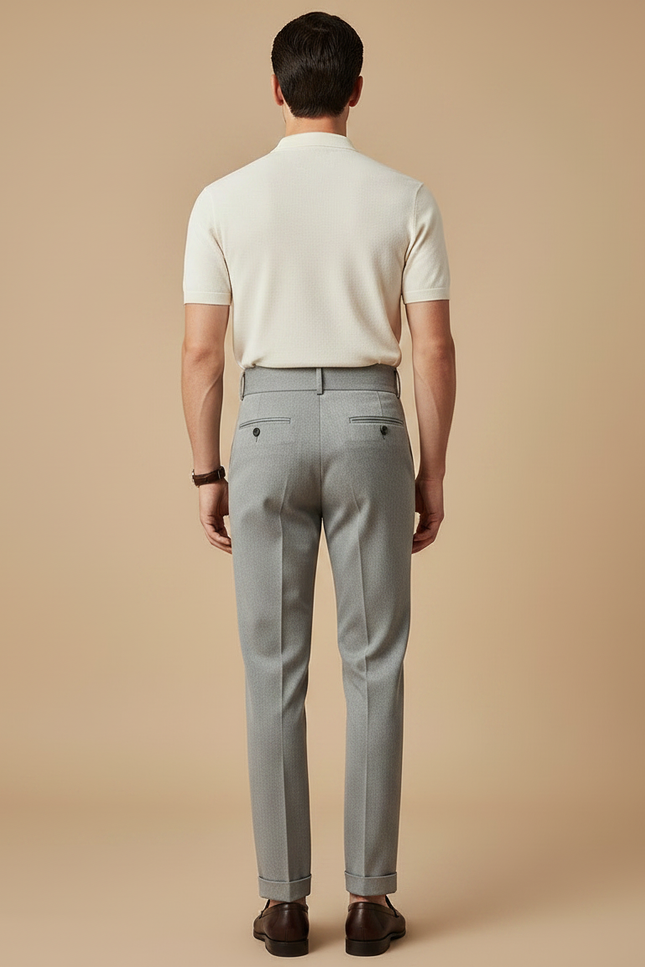 Pantalon Gris Habillé Plissé Taille Haute Élégant Homme - Gabardine - vue 2