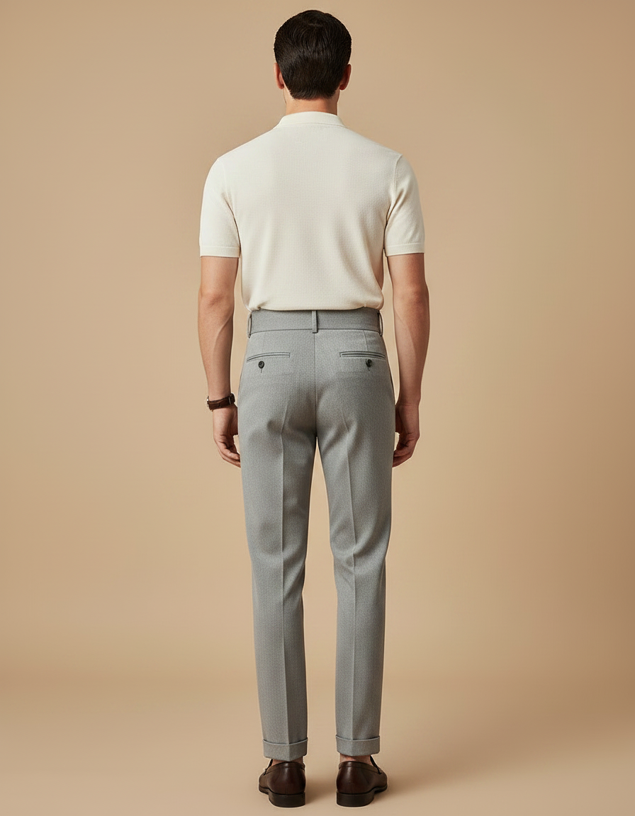 Pantalon Gris Habillé Plissé Taille Haute Élégant Homme - Gabardine - vue 2