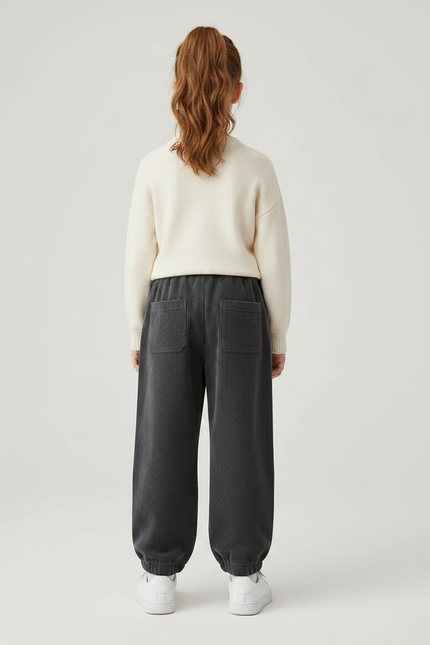 Pantalon Gris Côtelé Chaud Ample Cordon Fille - Cordé - vue 2