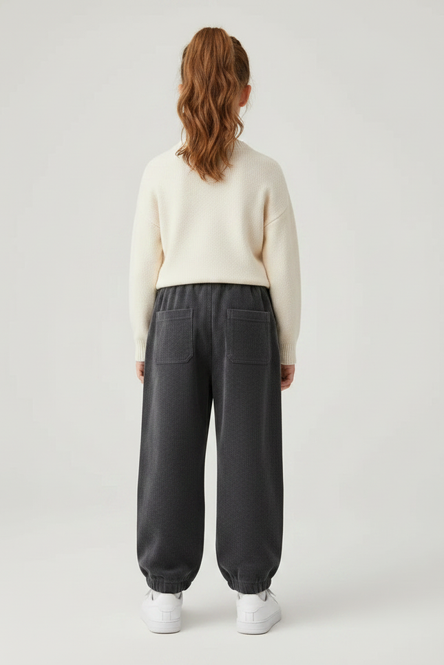 Pantalon Gris Côtelé Chaud Ample Cordon Fille - Cordé - vue 2