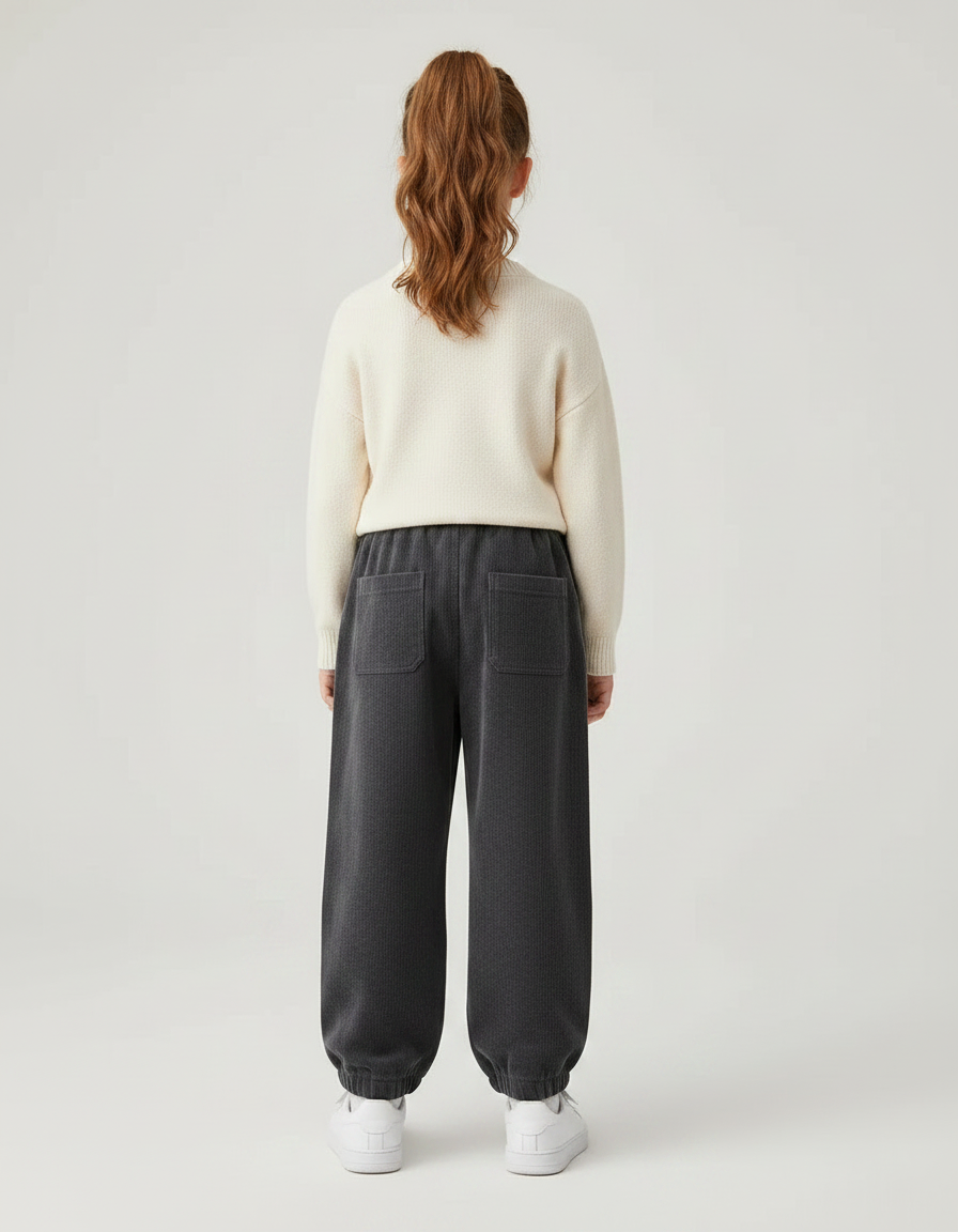 Pantalon Gris Côtelé Chaud Ample Cordon Fille - Cordé - vue 2