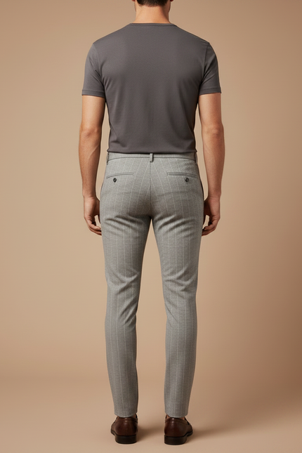 Pantalon Gris Slim Rayé Habillé Homme - Gabardine - vue 2