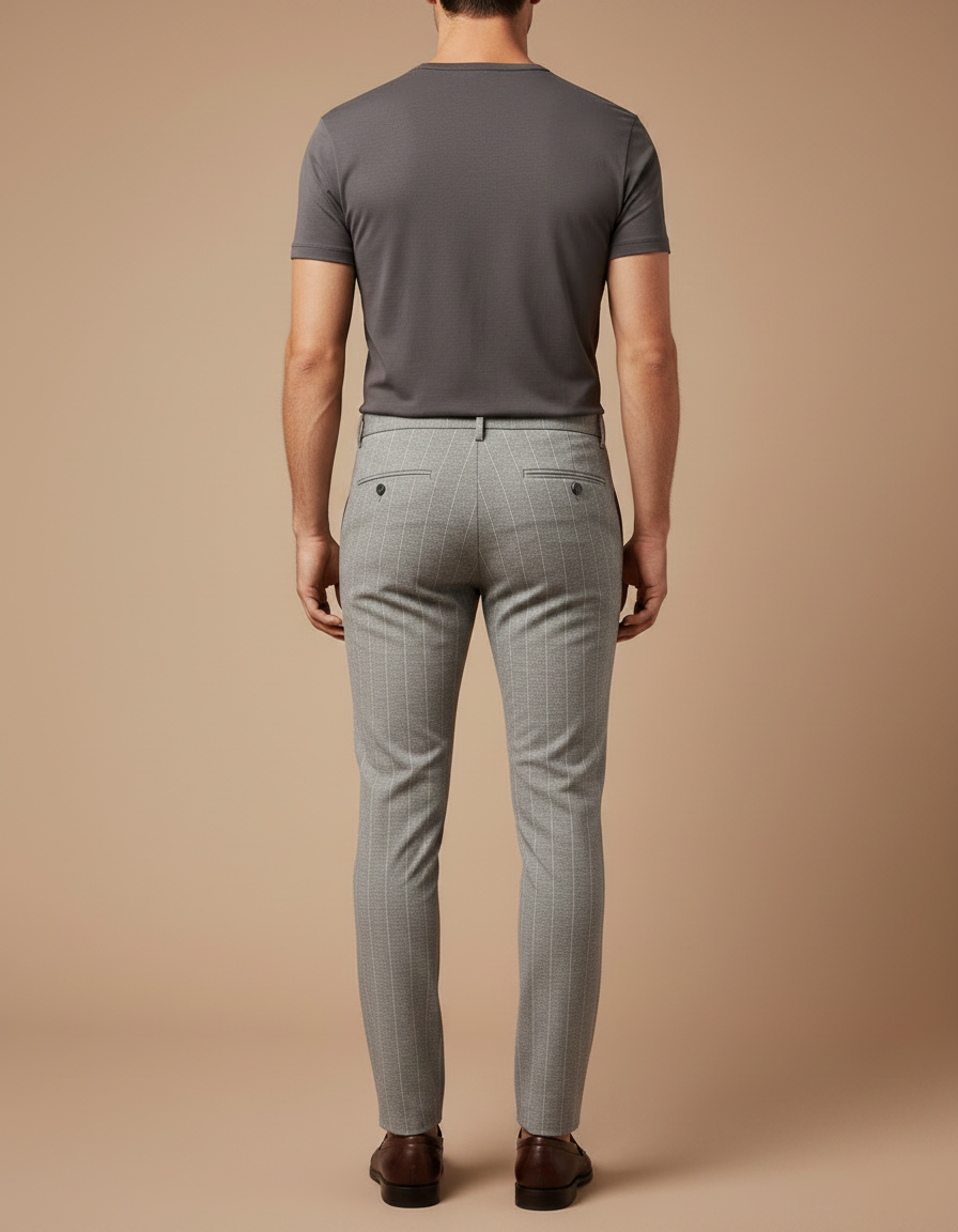 Pantalon Gris Slim Rayé Habillé Homme - Gabardine - vue 2