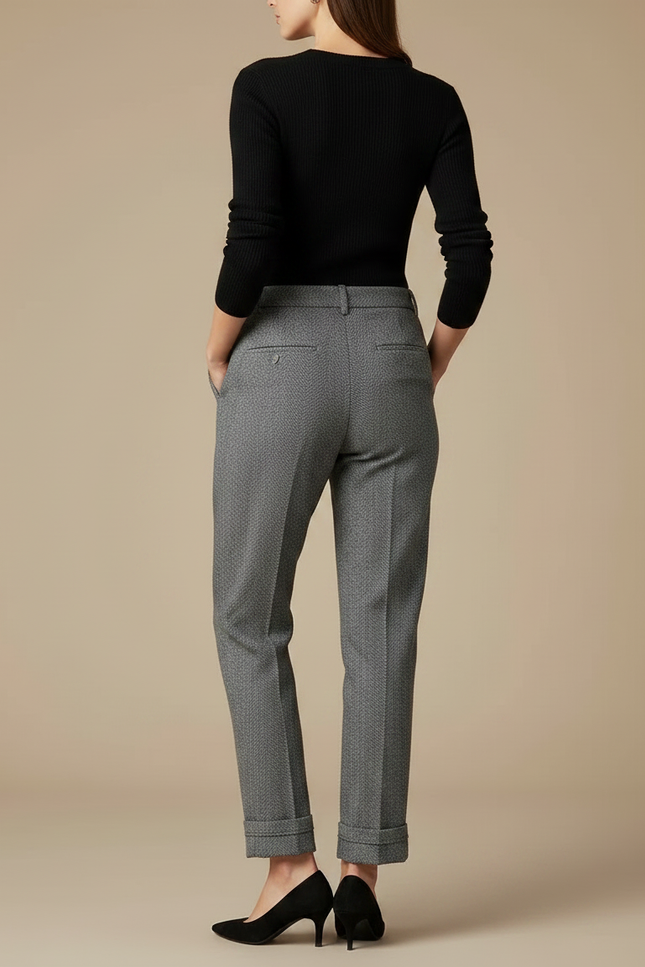 Pantalon Gris Coupe Droite Laine Élégant Femme - Tweed - vue 2