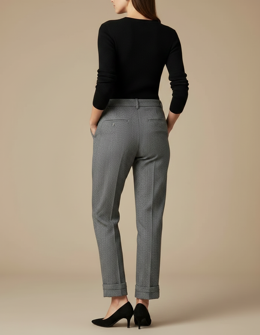 Pantalon Gris Coupe Droite Laine Élégant Femme - Tweed - vue 2