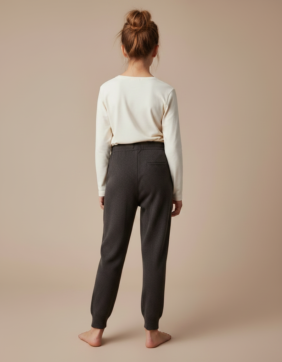 Pantalon Gris Tricoté Décontracté Cordon Fille - Maille - vue 2