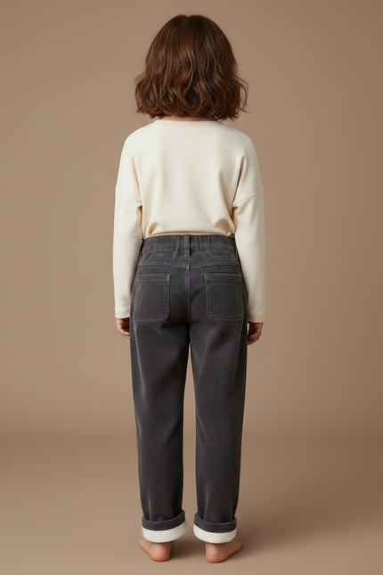 Pantalon Gris Côtelé Molletonné Enfant Ample Confortable - Cordé - vue 2