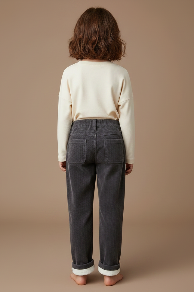 Pantalon Gris Côtelé Molletonné Enfant Ample Confortable - Cordé - vue 2