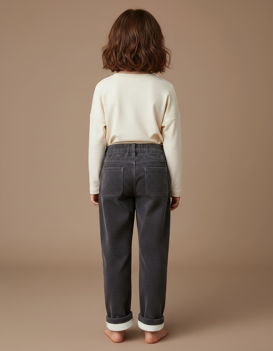 Pantalon Gris Côtelé Molletonné Enfant Ample Confortable - Cordé - vue 2