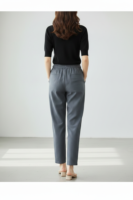 Pantalon Gris Coton Lin Décontracté Harem Femme - vue 2