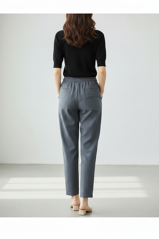 Pantalon Gris Coton Lin Décontracté Harem Femme - vue 2