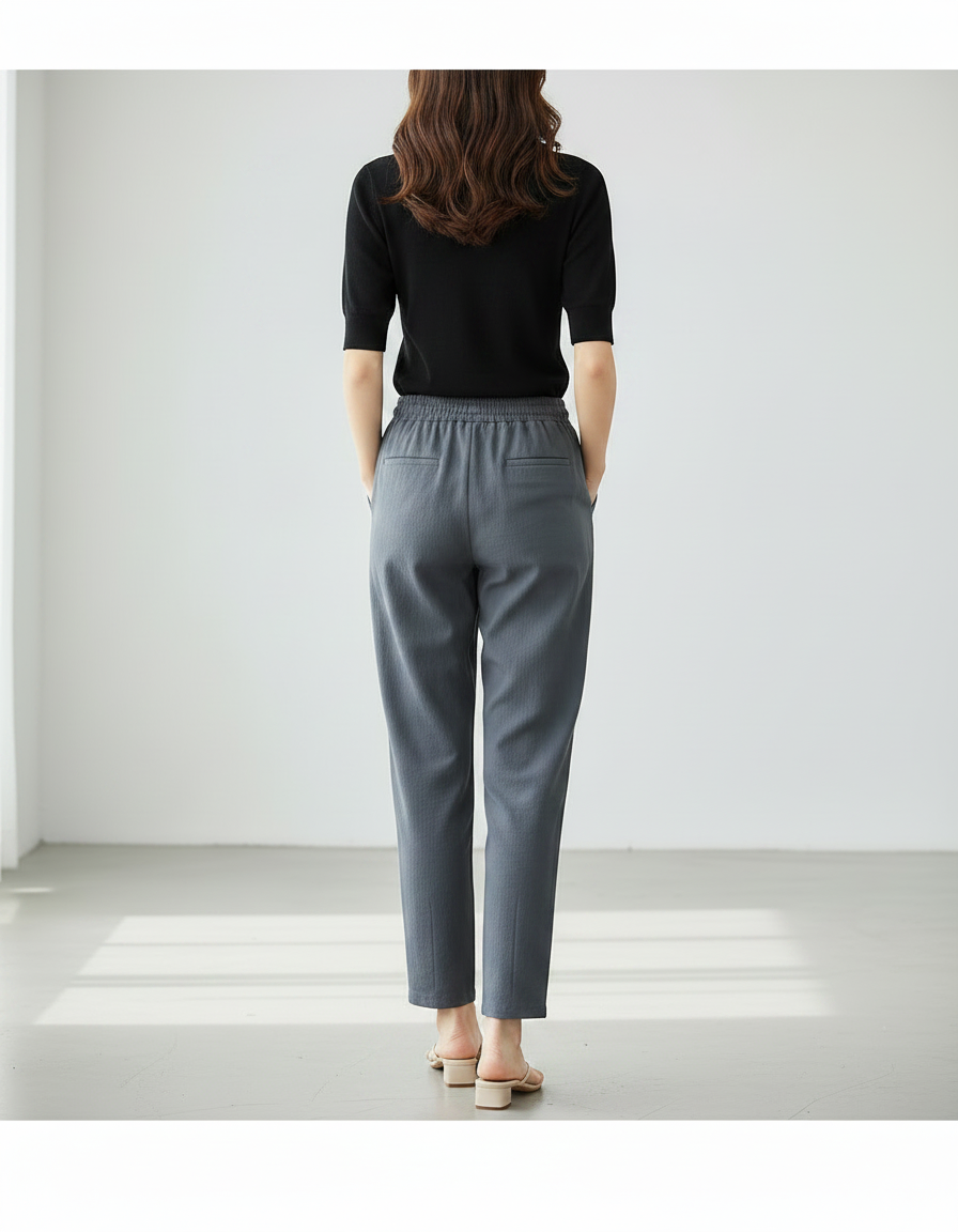 Pantalon Gris Coton Lin Décontracté Harem Femme - vue 2