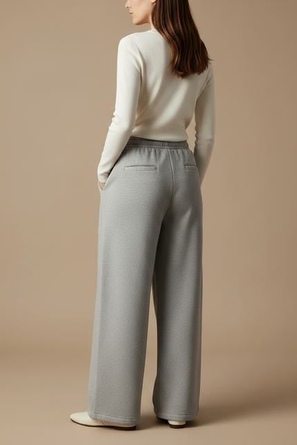 Pantalon Gris Ample Molletonné Décontracté Coupe Droite Femme - vue 2