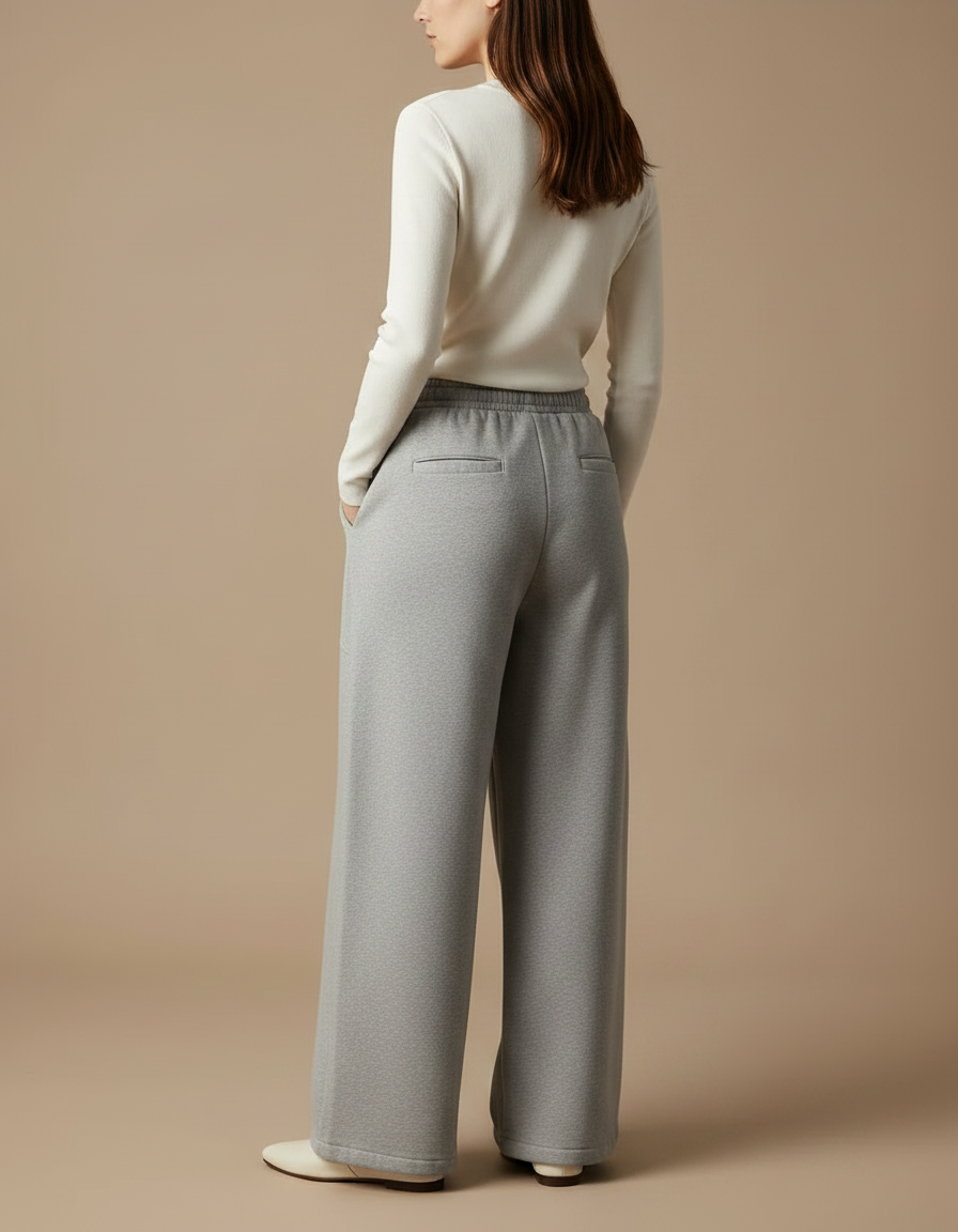 Pantalon Gris Ample Molletonné Décontracté Coupe Droite Femme - vue 2