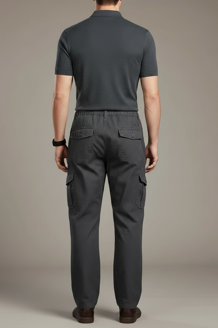 Pantalon Gris Cargo Homme Coton Élastique Multi-poches - Toile - vue 2