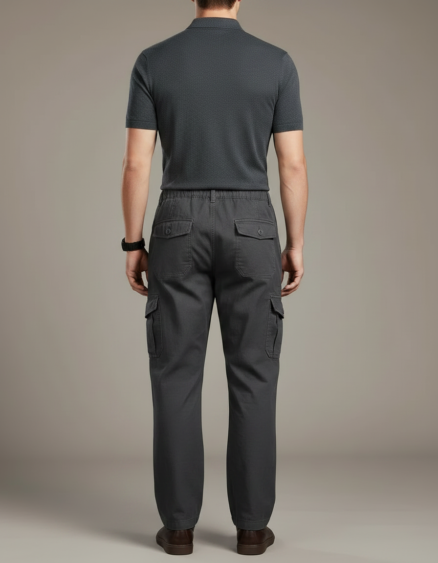 Pantalon Gris Cargo Homme Coton Élastique Multi-poches - Toile - vue 2