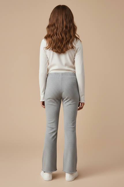 Pantalon Gris Évasé Côtelé Confortable Stretch Fille - Maille - vue 2