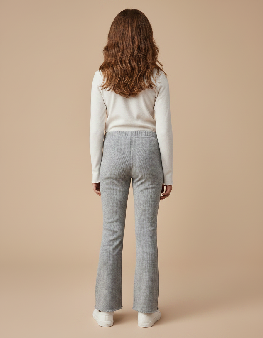 Pantalon Gris Évasé Côtelé Confortable Stretch Fille - Maille - vue 2