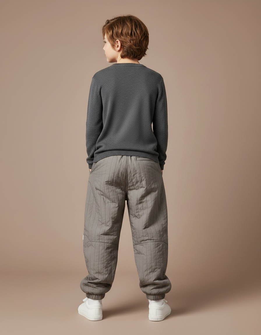 Pantalon Gris Matelassé Hiver Enfant Décontracté Chaud - Polyester - vue 2