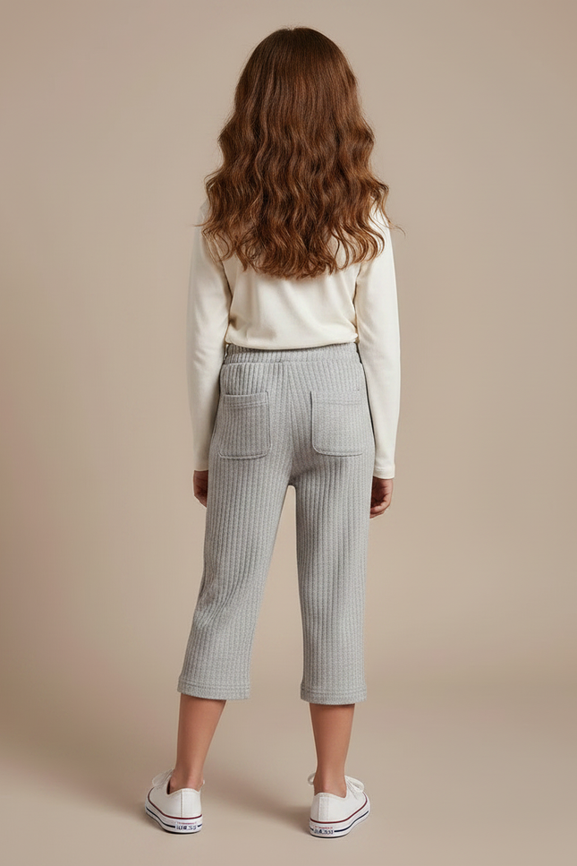 Pantalon Gris Côtelé Ample Décontracté Fille - Maille - vue 2